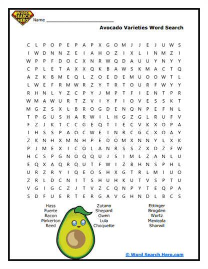 Avocado Word Searches