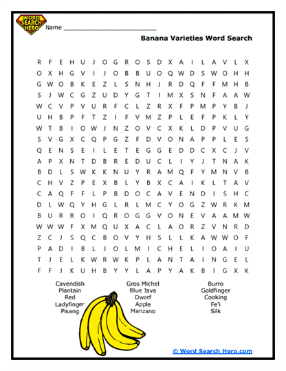 Banana Types Word Search