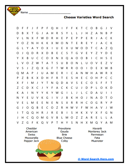 Cheeseburger Word Searches