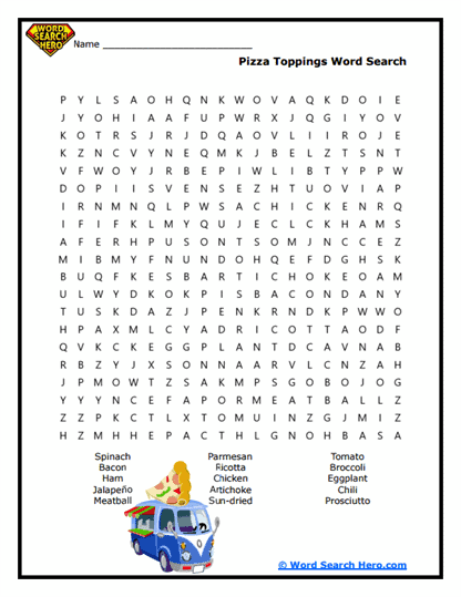 Pizza Preparation Word Search