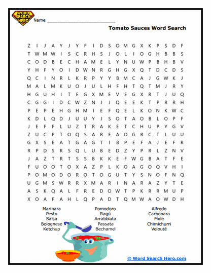 Tomato Sauces Word Search