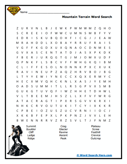 Mountain Wonders Word Search