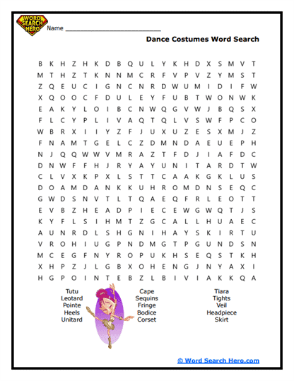 Dance Attire Word Search