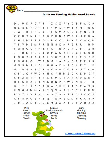 Baby Dinosaur Word Searches