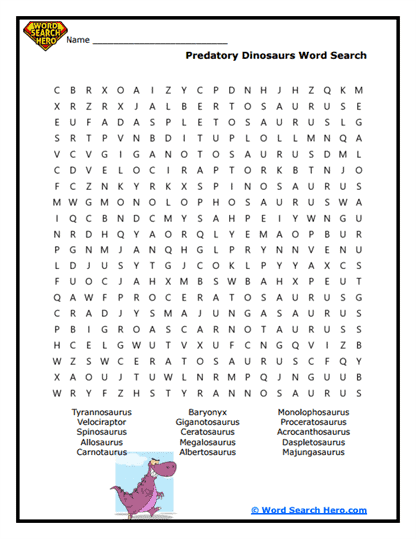 Dinosaur Hunters Word Search