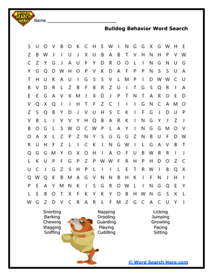 Bulldog Behavior Word Search