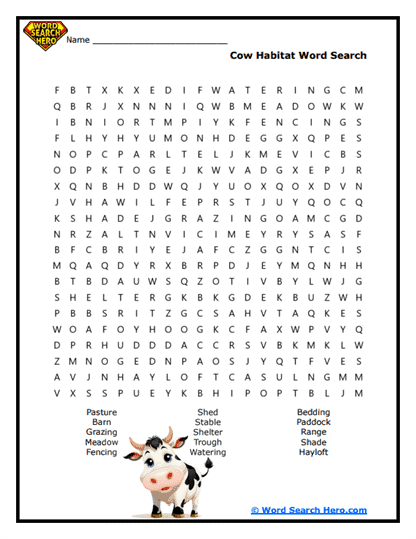 Homes For Moos Word Search