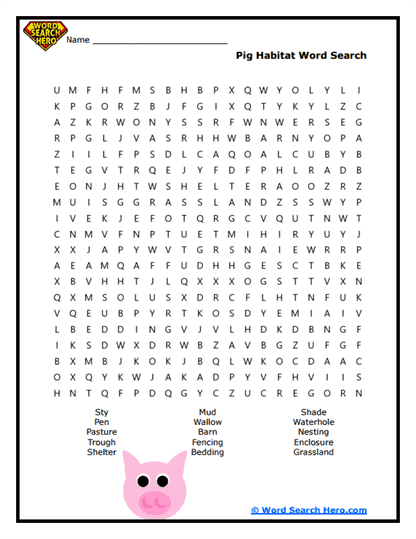 Piggy Homes Word Search