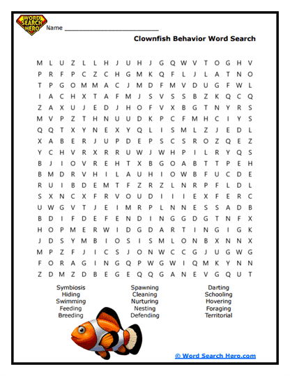 Clownfish Word Searches