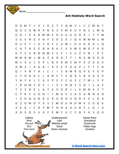 Ant Homes Word Search