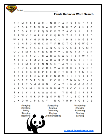 Playful Pandas Word Search