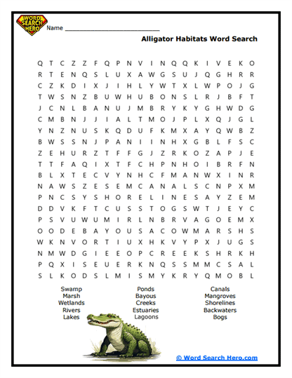 Swamp Homes Word Search