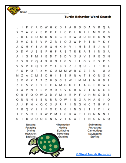 Turtle Behavior Word Search