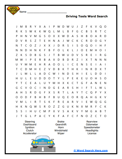 Driving Gear Word Search