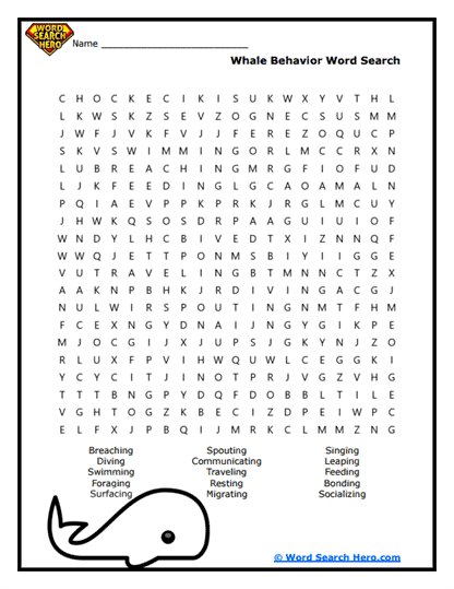 Whale Word Searches