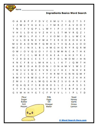 Ingredients Explorer Word Search