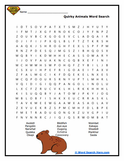 Peculiar Creatures Word Search