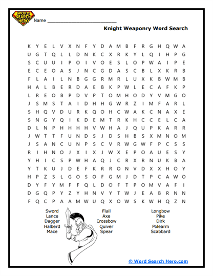 Knightly Arms Word Search