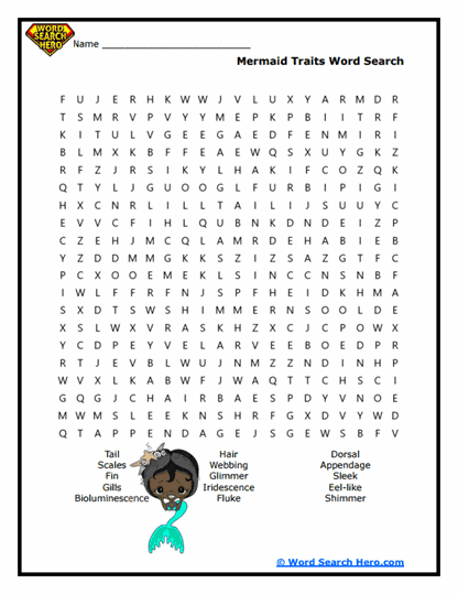 Mermaid Features Word Search