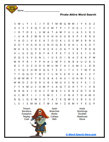 Famous Pirates Word Search