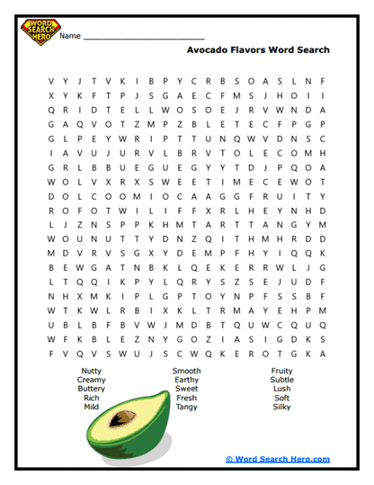 Tasting Avocados Word Search