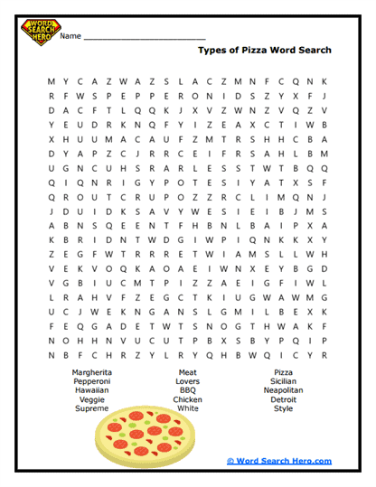 Pizza Word Searches