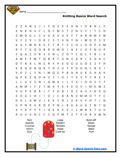 Knitting Basics Word Search