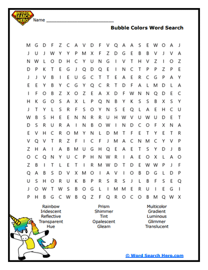 Bubble Colors Word Search