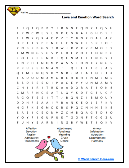 Love & Emotions Word Search
