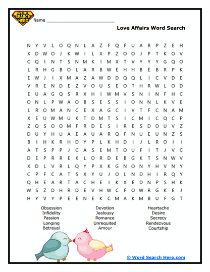 Love & Betrayal Word Search