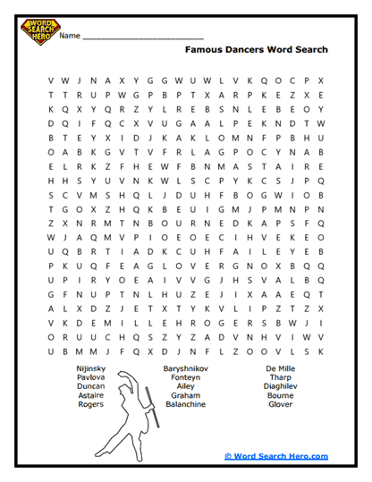 Legendary Dancers Word Search