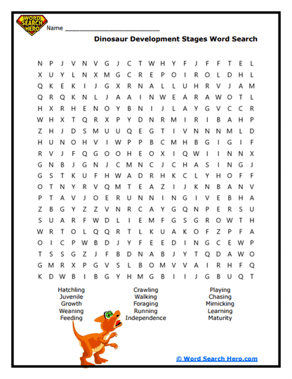 Growing Dinos Word Search