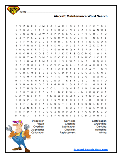 Plane Repairs Word Search