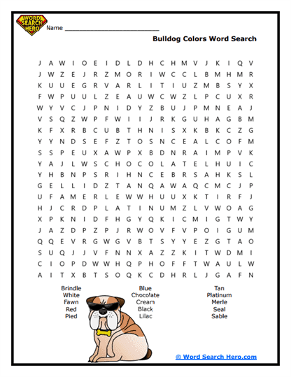 Bulldog Colors Word Search