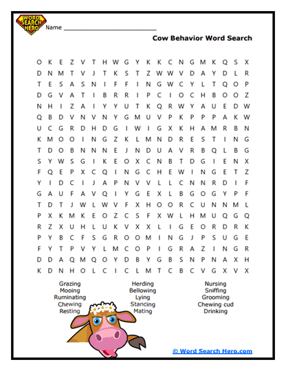 Moo Actions Word Search