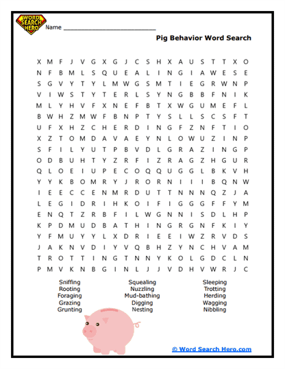 Porky Behaviors Word Search