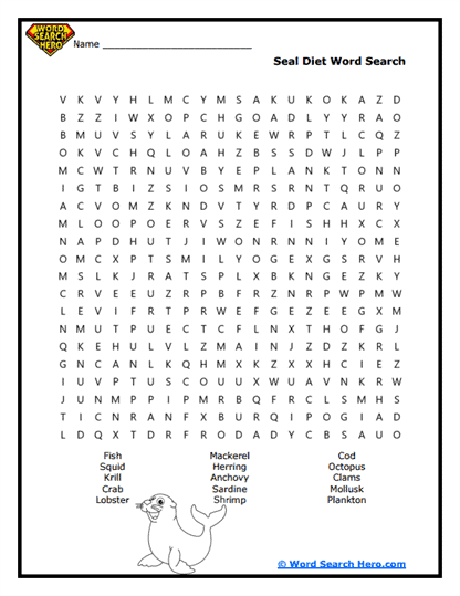 Ocean Pup Meals Word Search