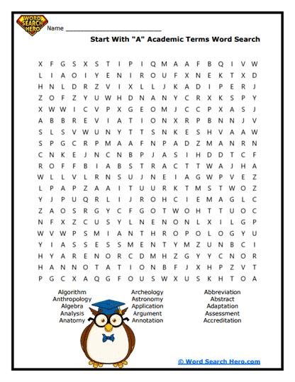 A-Academic Essentials Word Search