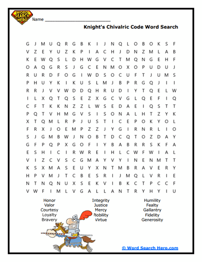 Chivalry Code Word Search