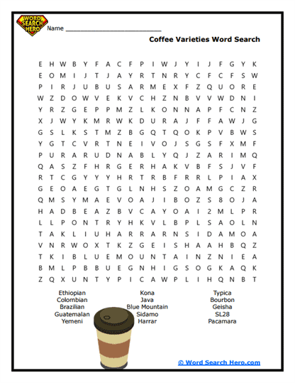 Coffee Varieties Word Search