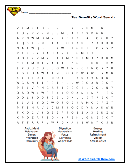 Tea Wellness Wonders Word Search