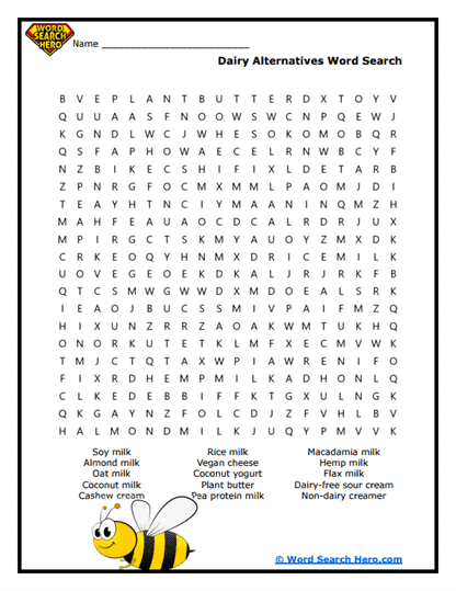 Dairy-Free Delights Word Search