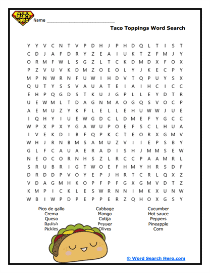 Tasty Toppings Word Search