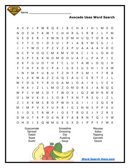 Avocado Uses Word Search