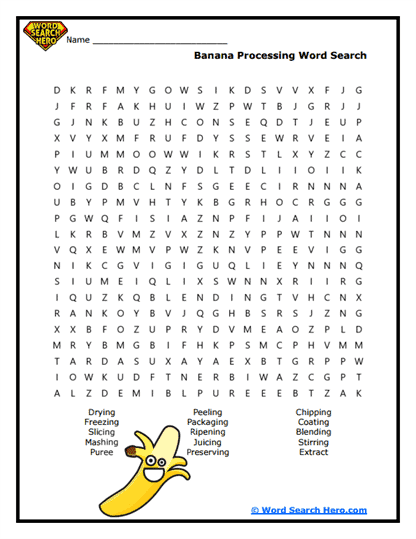 Banana Processing Word Search