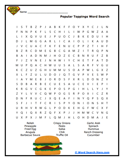 Topping Time Word Search