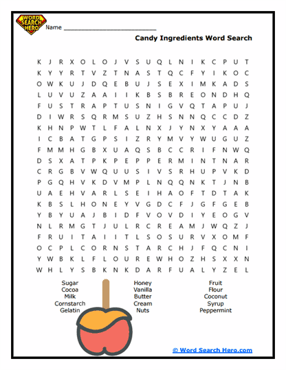 Ingredient Quest Word Search