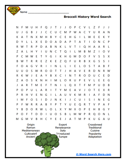 Broccoli History Word Search