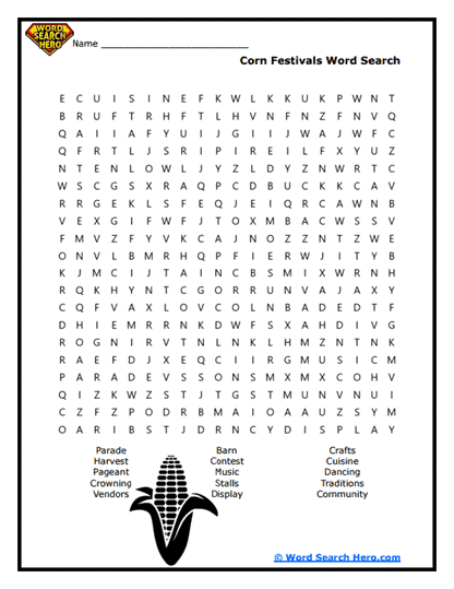 Corn Festivals Word Search