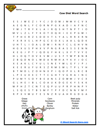 Cow Diet Word Search